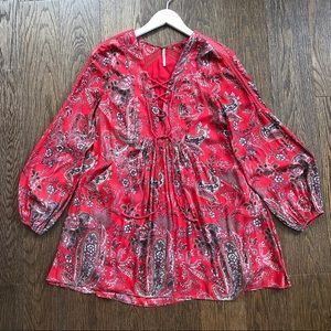 Free People Red Paisley Tunic Mini Dress